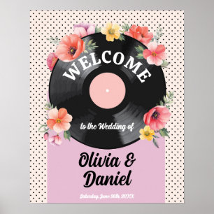 Póster Rótulos Floral 1950, Boda de Récords Musicales de 