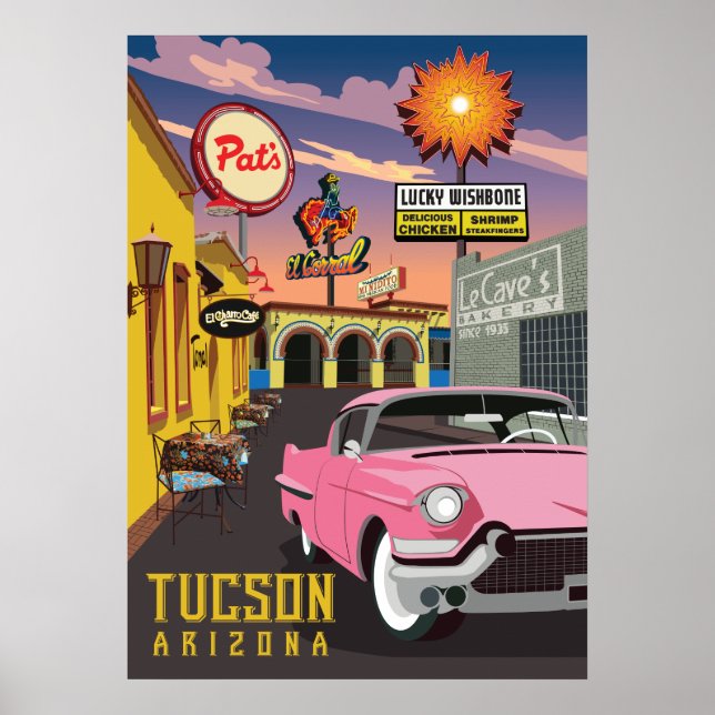 Póster Rótulos Retro de 28" x 20" - Tucson, AZ (Frente)