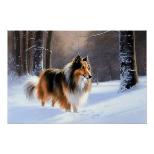 Póster Rough Collie Deja Que Nieva Navidades