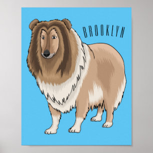 Póster Rough collie dog cartoon illustration 