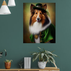 Póster Rough Collie Dog in St. Patrick's Day Vress