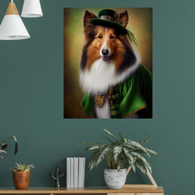 Póster Rough Collie Dog in St. Patrick's Day Vress (Salón 1)