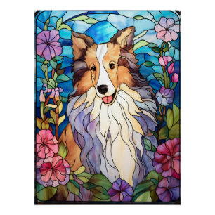 Póster Rough Collie Stained Glass Window