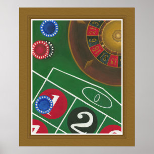 Póster Roulette Table with Chips and Wheel