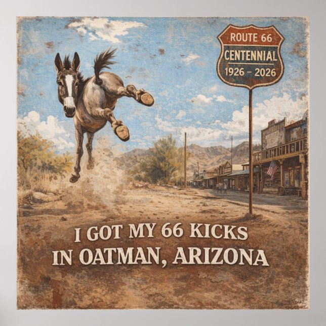 Póster Route 66 Centennial Oatman Donkey Travel Art (Frente)