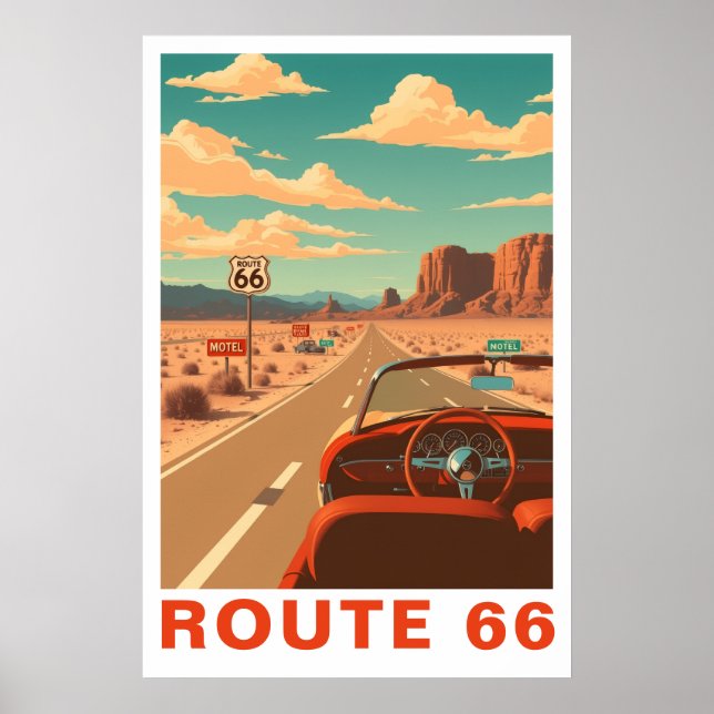 Póster Route 66 Classic Road Trip Travel Art (Frente)
