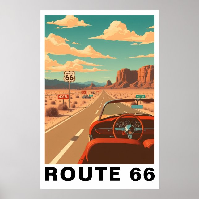 Póster Route 66 Classic Road Trip Travel Art (Frente)