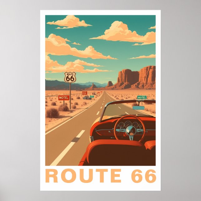 Póster Route 66 Classic Road Trip Travel Art (Frente)