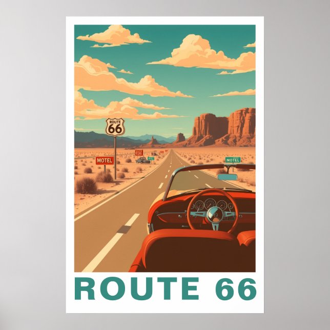 Póster Route 66 Classic Road Trip Travel Art (Frente)