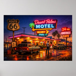 Póster Route 66 Desert Palms Motel Resplandor