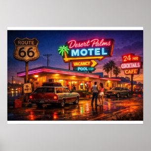 Póster Route 66 Desert Palms Motel Resplandor