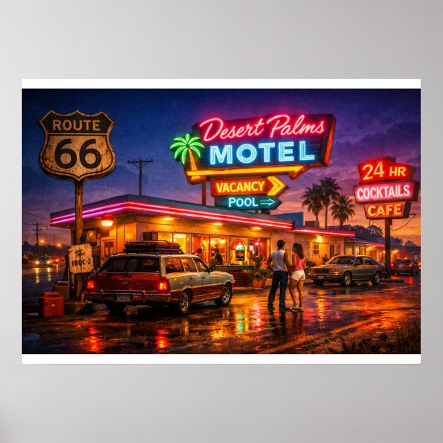 Póster Route 66 Desert Palms Motel Resplandor (Frente)