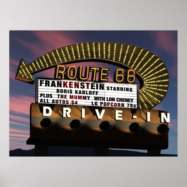 Póster Route 66 Poster Retro Neon (Frente)