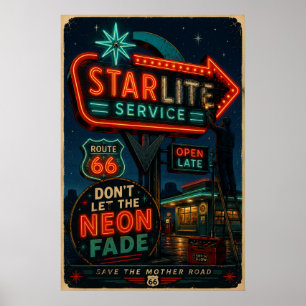 Póster Route 66 Starlite Neon Mother Road Revival