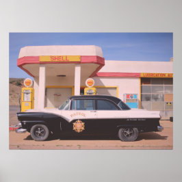 Póster Route 66 Vintage Car Gas Station Photo