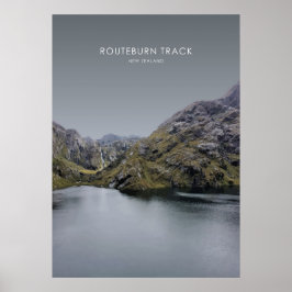 Póster Routeburn Track, Ilustracion de viajes de Nueva Ze