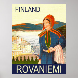 Póster Rovaniemi, Finlandia, mujer en la costa