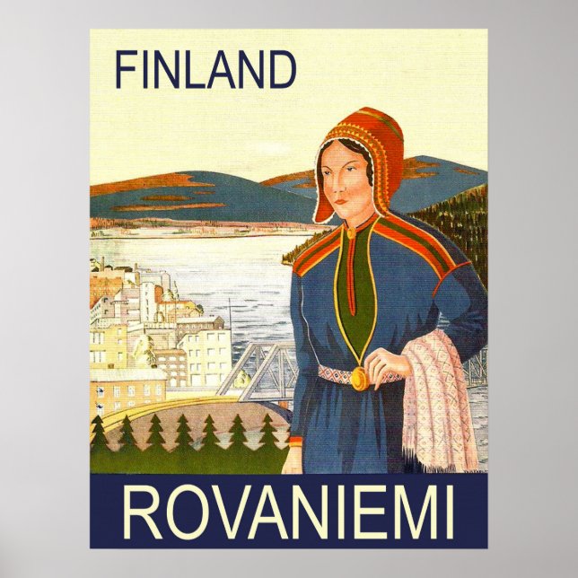 Póster Rovaniemi, Finlandia, mujer en la costa (Frente)