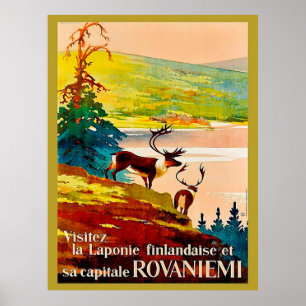 Póster Rovaniemi, Finlandia, renos en la costa