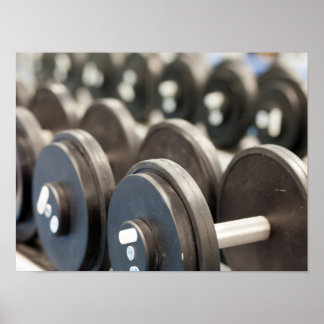 Póster Row of Dumbbells Closeup
