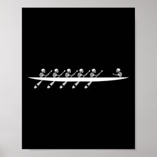 Póster Rowing Skeleton Row Boats Paddle Coxswain Hallowee