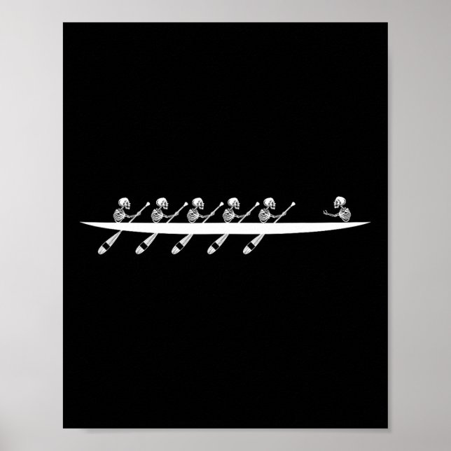 Póster Rowing Skeleton Row Boats Paddle Coxswain Hallowee (Frente)