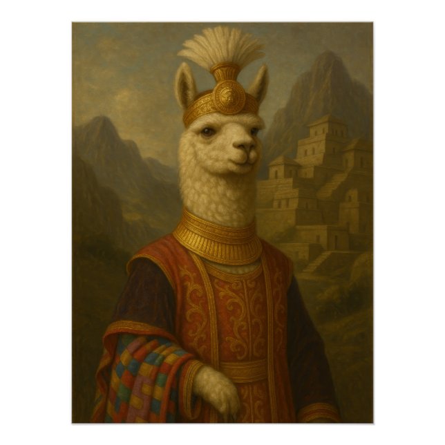 Póster Royal Andean Llama | Pre-Columbian Inca Portrait (Anverso)