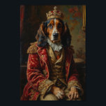 Póster Royal Basset Hound Portrait<br><div class="desc">A charming royal portrait featuring the lovable Basset Hound styled as a French aristocrat. Inspired by classical European oil paintings,  the design highlights the breed’s iconic long ears and gentle expression with elegant noble attire and a jeweled crown,  creating a timeless aristocratic dog portrait.</div>
