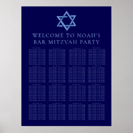 Póster Royal Blue Bar Mitzvah Star of David Seating Chart