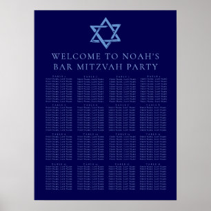 Póster Royal Blue Bar Mitzvah Star of David Seating Chart