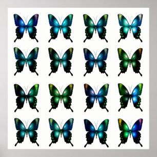 Póster Royal Blue Turquoise Elegant Whimsical Butterflies