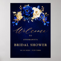 Royal Blue Yellow Bridal Shower Welcome Poste