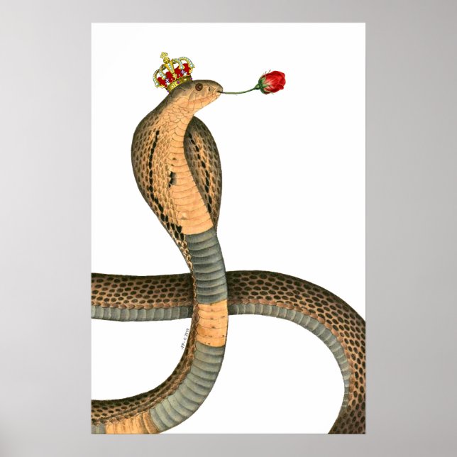 Póster Royal Cobra King Head Rosa Surreal Crown (Frente)