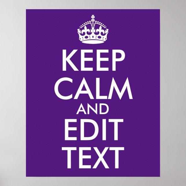 Póster Royal Purple Keep Calm and Edit Text (Frente)