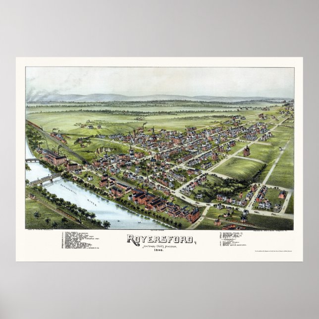 Póster Royersford, PA Panoramic Map - 1893 (Frente)