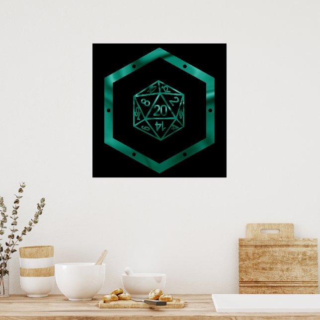 Póster RPG Dice | Esmeralda Fantasía Tabletop Retro Gamer (Cocina)