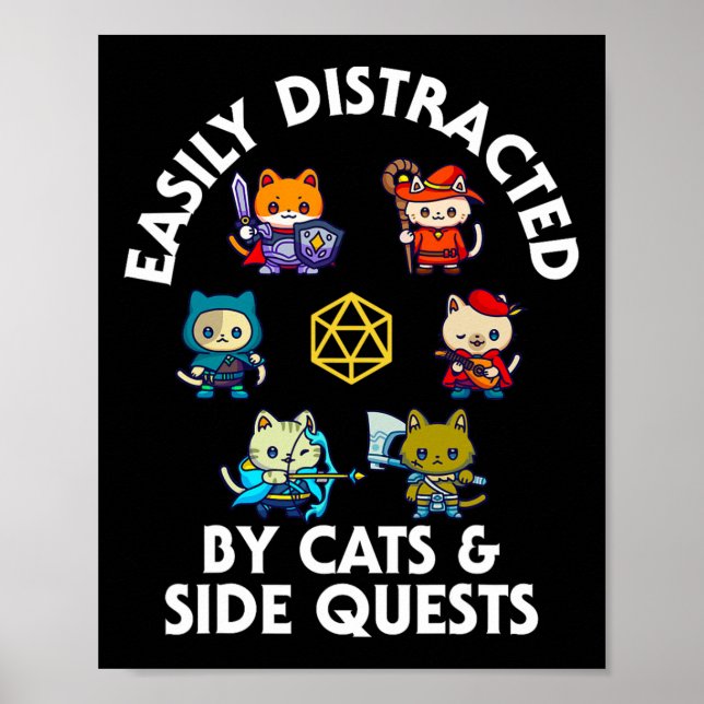 Póster Rpg Gamer Cats Side Quest Funny Nerd Adhd Cat Men  (Frente)