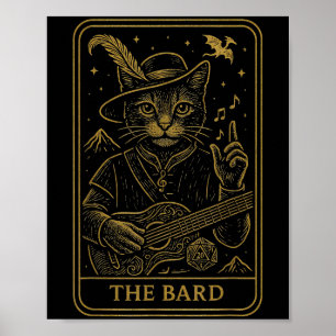 Póster Rpg Gamer El Bard D20 Dice Nerdy Geek Gato Hombres
