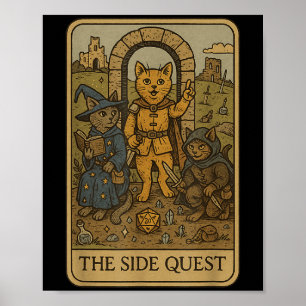 Póster Rpg Gamer Gats Funny Side Quest Tarot Card Nerdy M