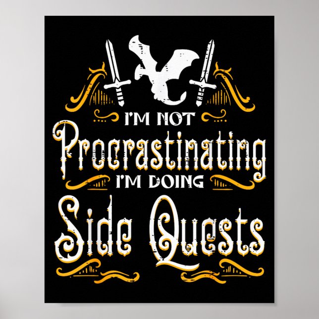 Póster Rpg Gamer Not Procrastinating Side Quest Funny Men (Frente)