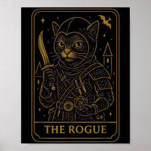 Póster Rpg Gamer Rogue D20 Dice Nerdy Geek Cat Men