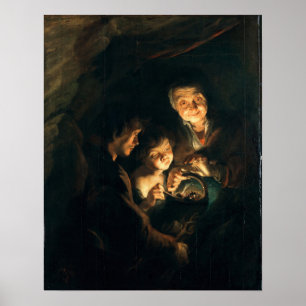 Póster Rubens - Anciana con cesta de carbón