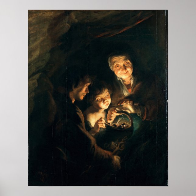 Póster Rubens - Anciana con cesta de carbón (Frente)