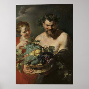 Póster Rubens - Satyr y Nymph con uvas y quinzas