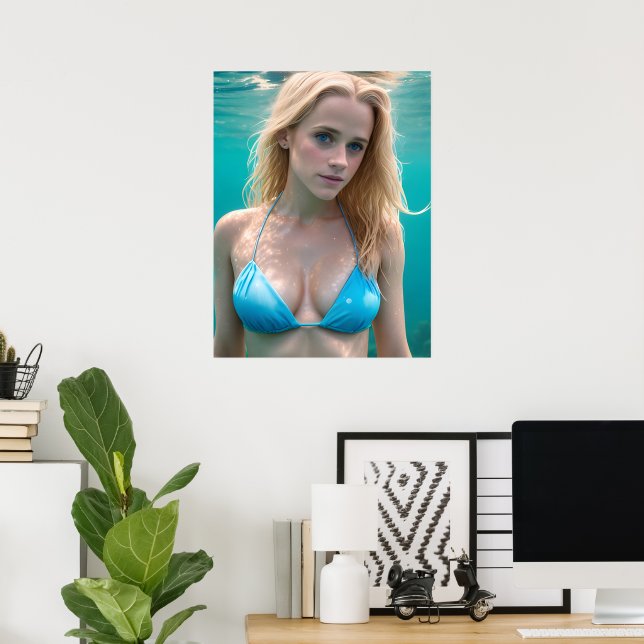 Póster Rubia en una foto submarina en Bikini (Oficina en casa)