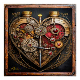 Póster Rubíes Steampunk Y Engranajes Corazón Oscuro 
