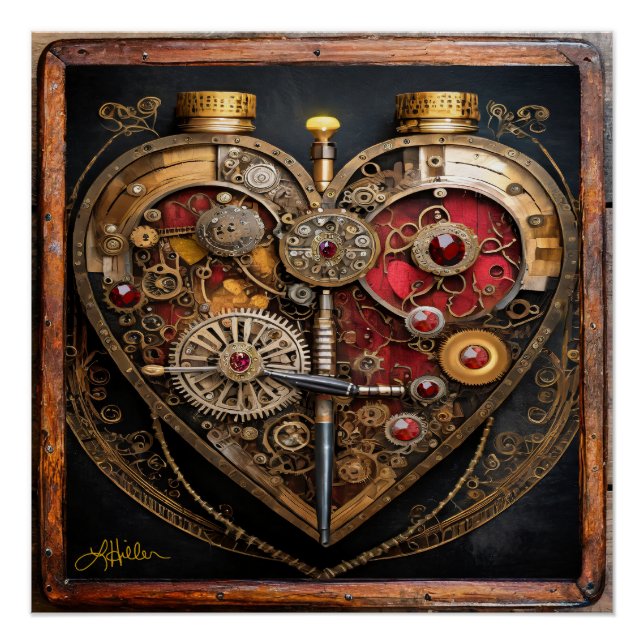 Póster Rubíes Steampunk Y Engranajes Corazón Oscuro  (Anverso)