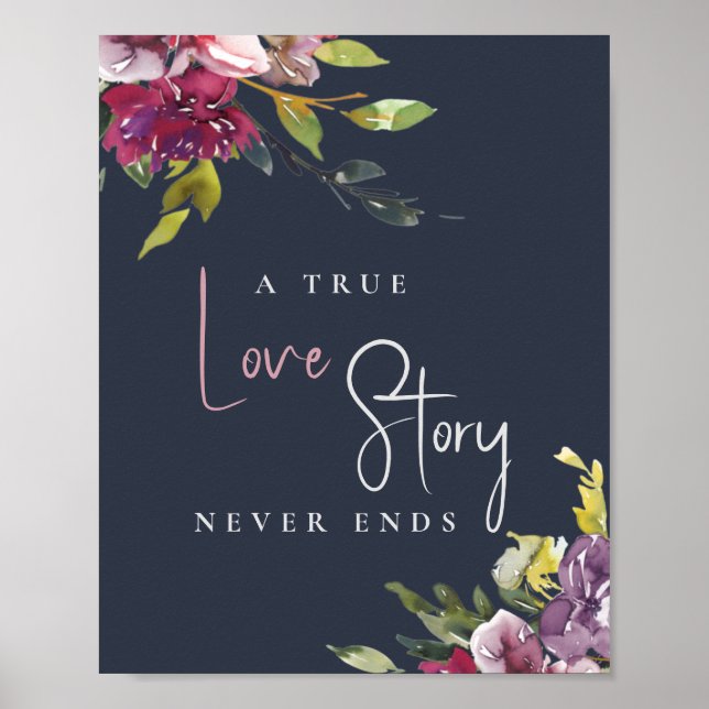 Póster Rubor de la Marina Borgoña Floral El amor verdader (Frente)