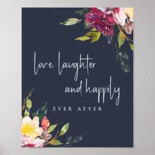 Póster Rubor de la Marina Burgundy Floral Love Feliz