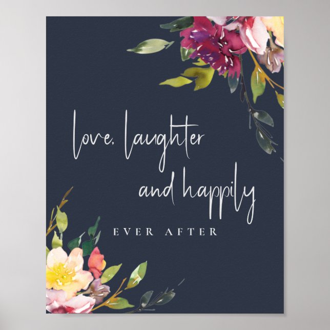 Póster Rubor de la Marina Burgundy Floral Love Feliz (Frente)